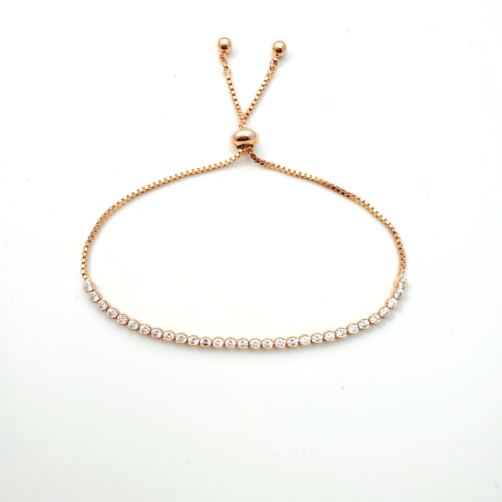Rose Gold Mini Rhinestone Adjustable Bracelet - Picture 3 of 4